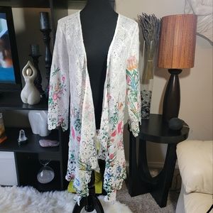 Unique Vintage Lauren Hansen Crochet Weave Lace Wrap White Floral sz L/XL